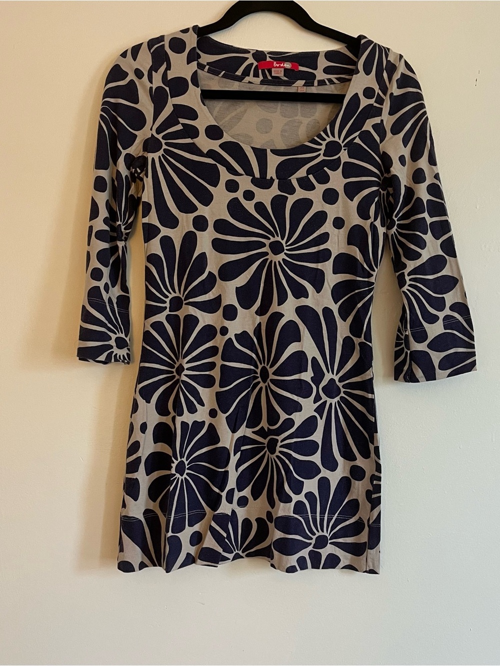 Boden Navy and Cream Floral Scoop-Neck Tunic